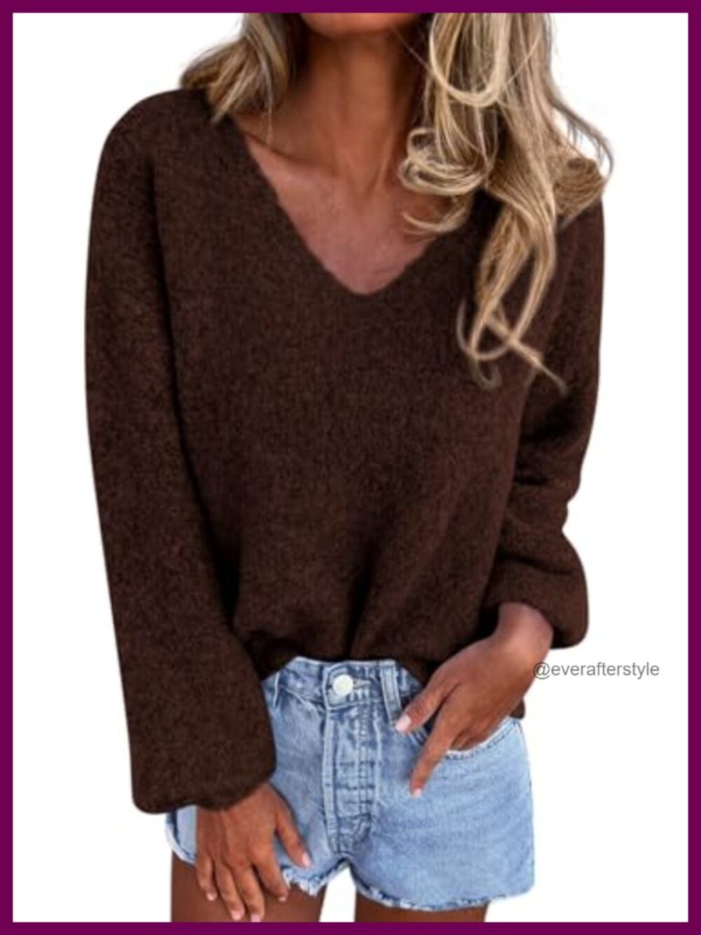 Oversized V Neck Knit Sweater Cozy Fall Pullover